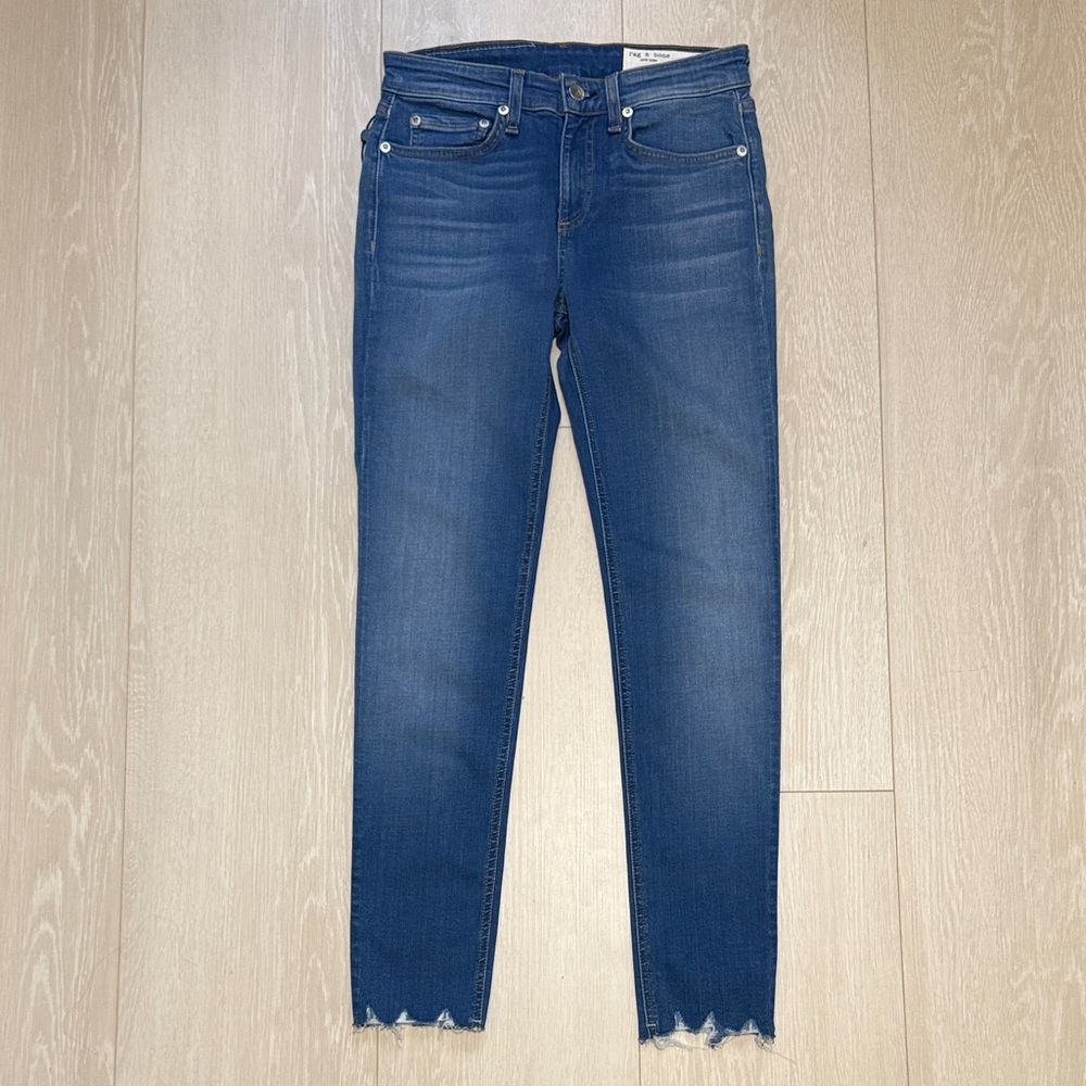 Rag & Bone Distressed Blue Mid-Rise Ankle Skinny Jeans NEW - Picture 2 of 12